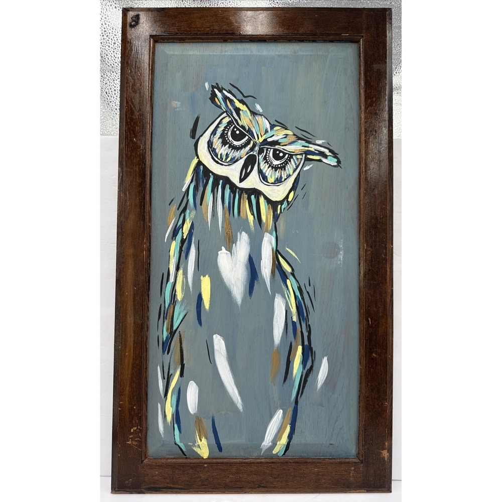 Hand Painted Owl on Reclaimed Cabinet Door‎ Rustic Farmhouse Boho Wall Art Wood